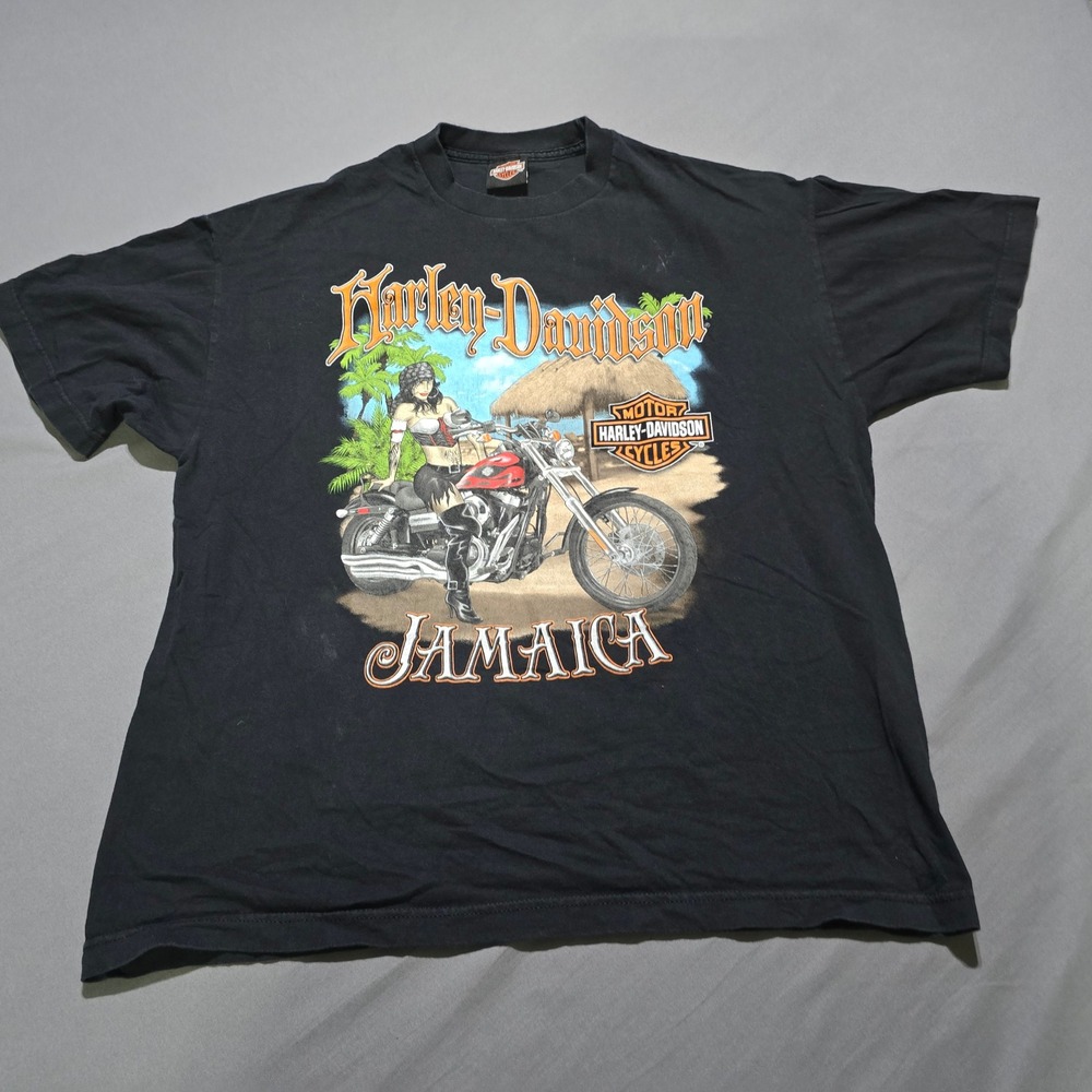 vintage y2k Harley-Davidson T-Shirt Mens XL Black Jamaica Graphic Biker